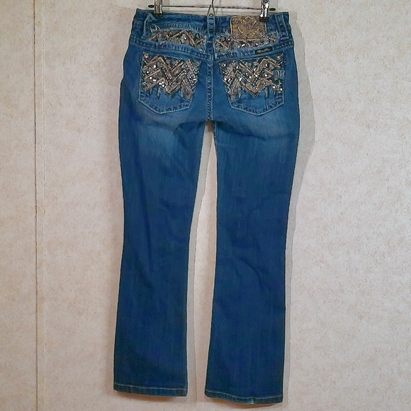 Miss Me Signature Boot Jeans Sequin Rhinestone Pockets Silver Label Sz28/29 NWOT - Picture 5 of 14